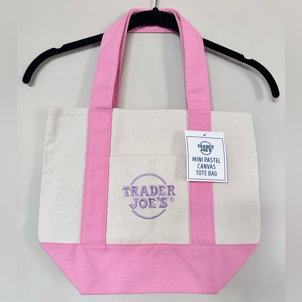 NWT Trader Joe’s Mini Canvas Tote Bag Pastel Pink